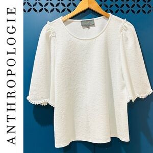 Anthropologie Sunday in Brooklyn White Ruffle Trim Top  Twee Feminine Romantic